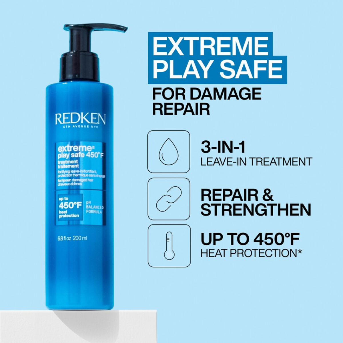 REDKEN – Extreme Play Safe 450°F - Heat Protection & Strengthening Treatment - Balanced Formula